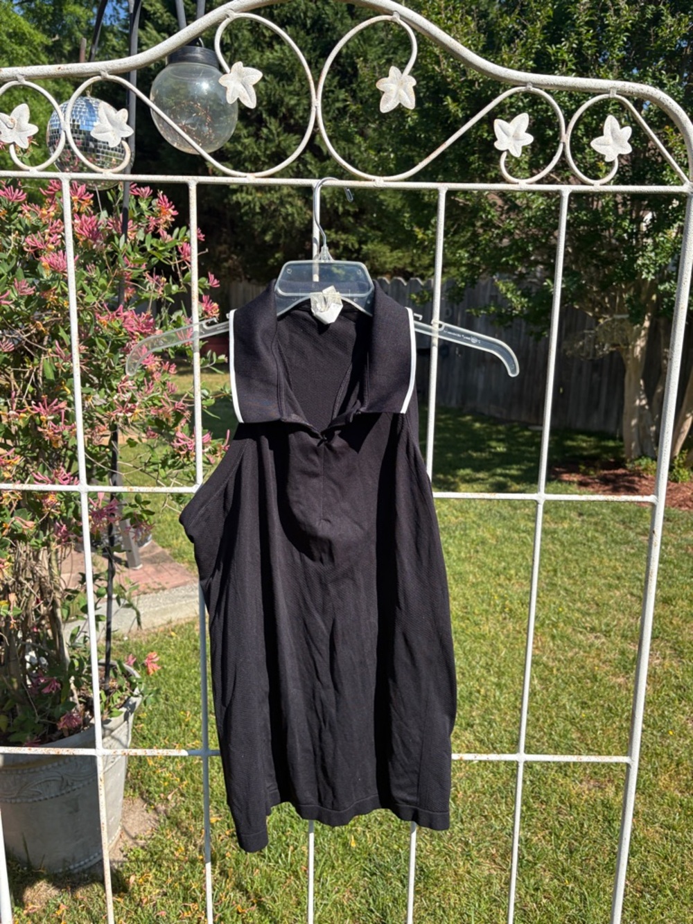 Athleta Black Sleeveless Polo Tank with White Trim